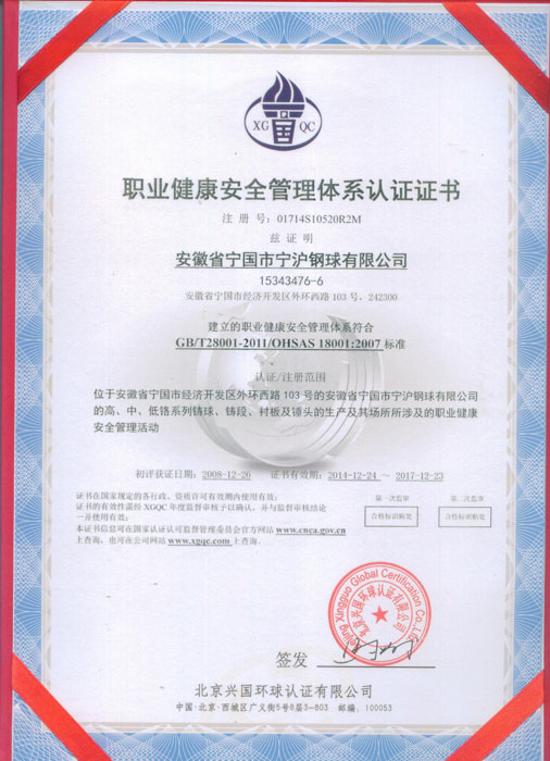 Occupational Health and Safety System Certification