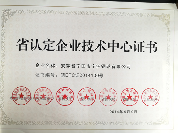 Certificate of provincial recognized Enterprise Technology Center